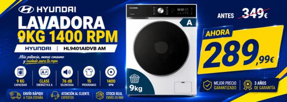 Lavadora Hyundai HL9401AIDVB 9kg Blanco 1400rpm Clase A