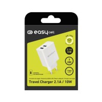 Cargador de Viaje EASYCELL ECPKTR2USB2AW (2.1A  2xUSB  Negro)